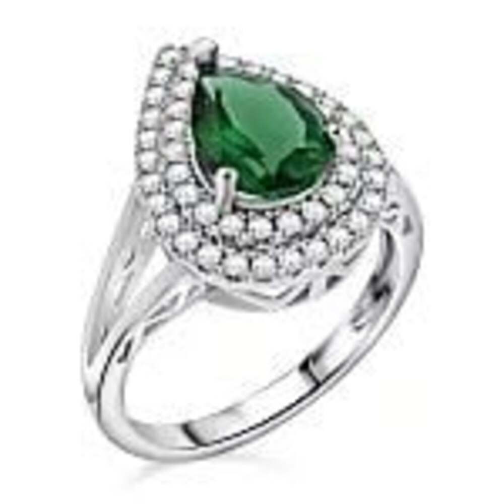 Lab Created Green Quartz and Simulated Diamond Pear Halo Split Shank Ring